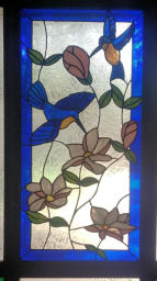 blue birds stained glass panel